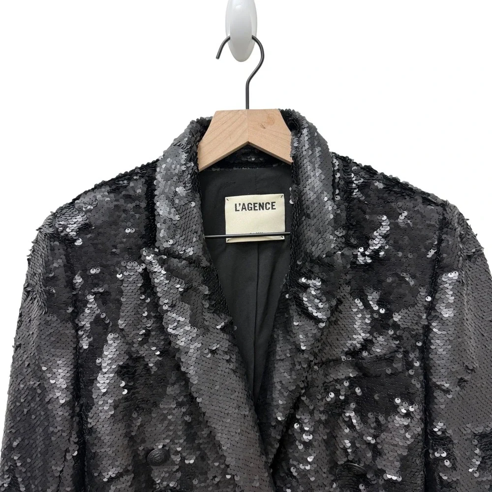 L'Agence Kenzie Double-Breasted Sequin Blazer Black‎ Jacket Size Medium